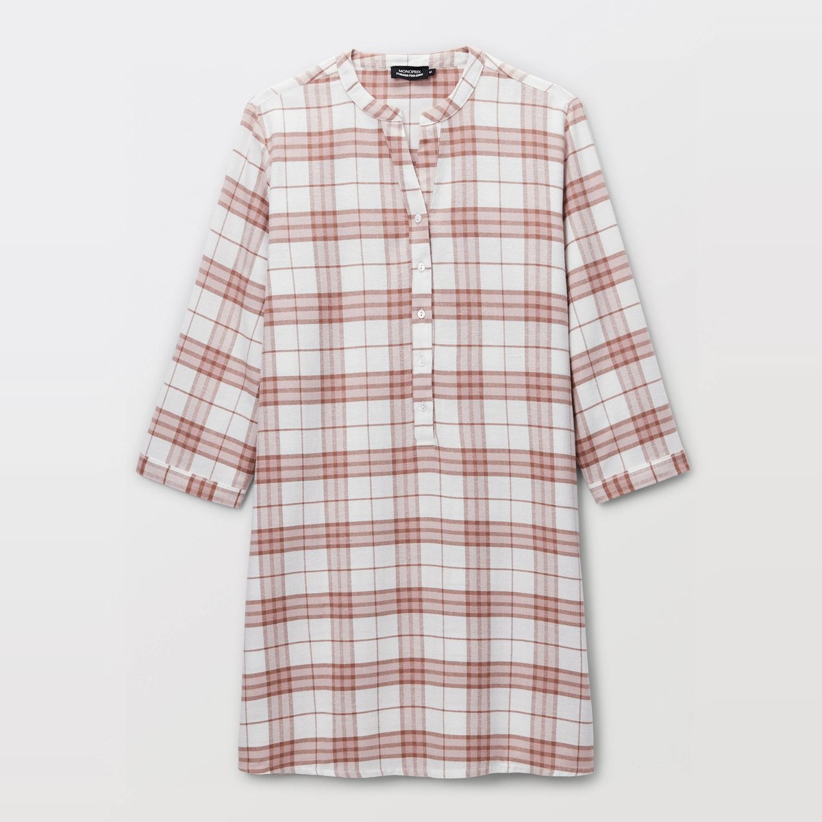 Chemise de nuit à carreaux en flanelle de coton BIO GOTS enduit, MONOPRIX