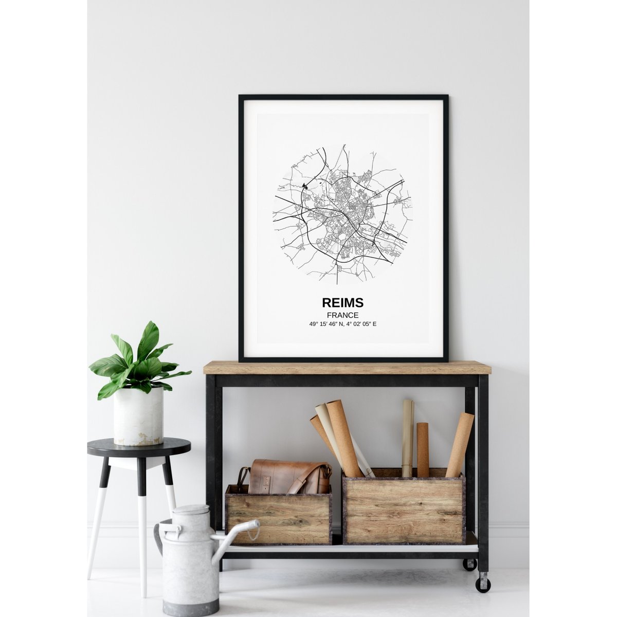 Affiche Carte Reims blanc, L'AFFICHERIE