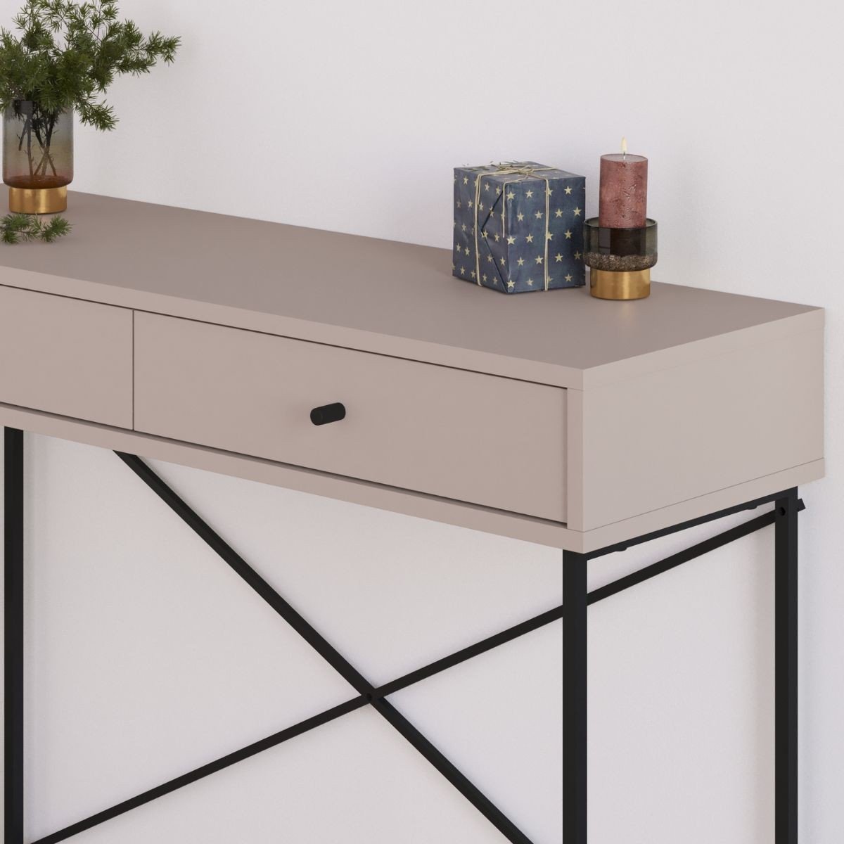 Console 2 Tiroirs Couleur moka et Pieds en Métal L110 cm - Titan marron, CALICOSY