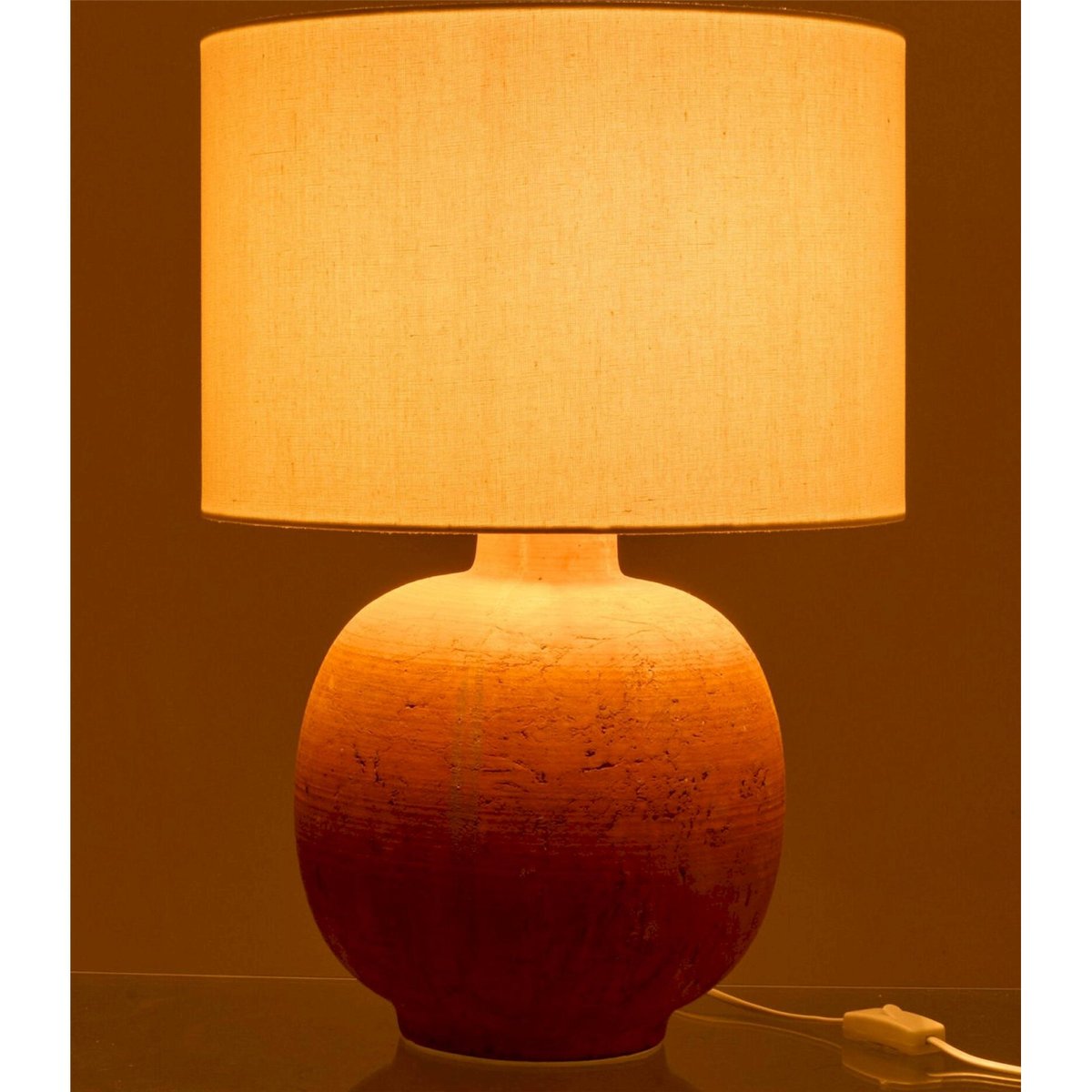 Lampe à poser boule en poterie terracotta et blanc, RECOLLECTION
