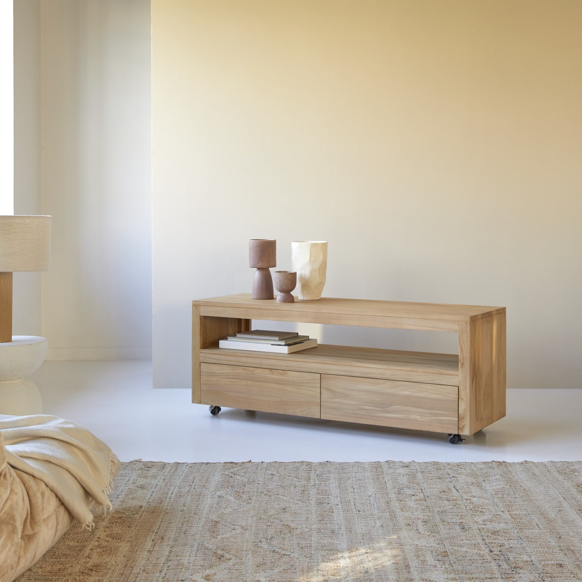 Meuble Hi-FI, TV en Teck massif, ANOA naturel, TIKAMOON