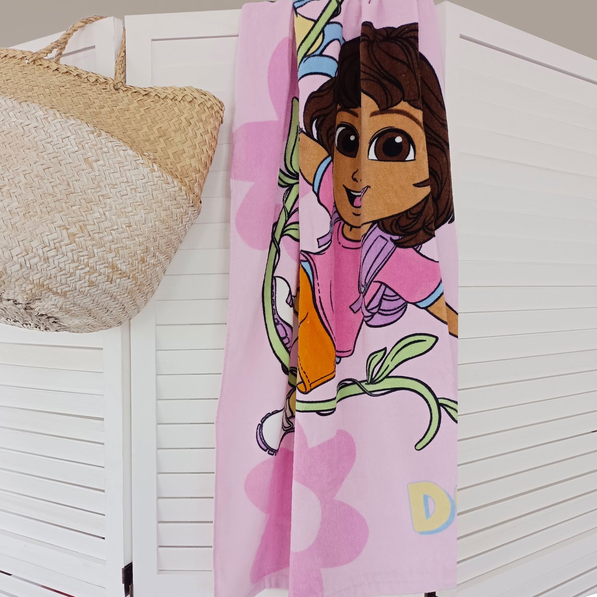 Drap de plage et de bain imprimé 100% coton, DORA FLOWER rose, OMYDREAM