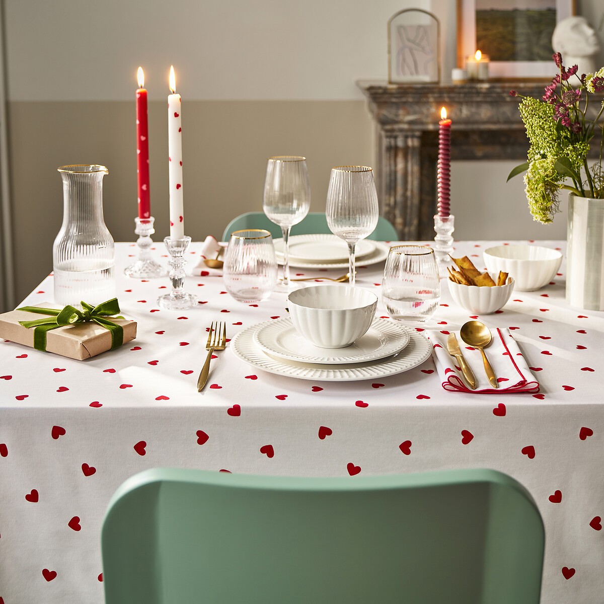 Nappe en coton, imprimé cœurs, SCACCO imprimé coeurs, LA REDOUTE INTERIEURS