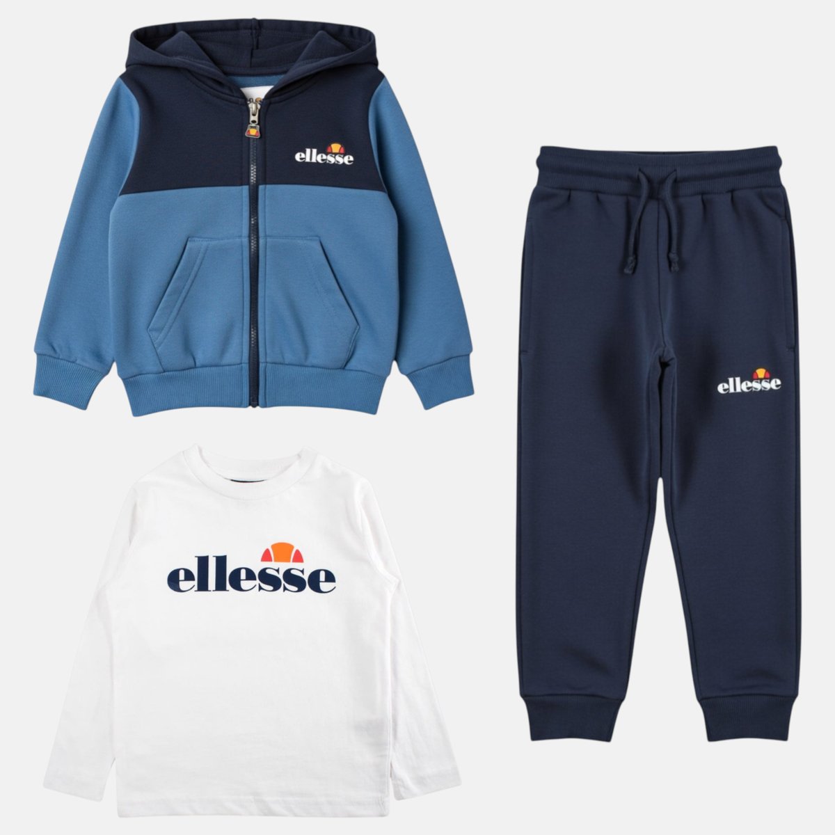 Ensemble 3 pièces t-shirt, veste à capuche et pantalon de jogging SQUAD bleu marine, ELLESSE