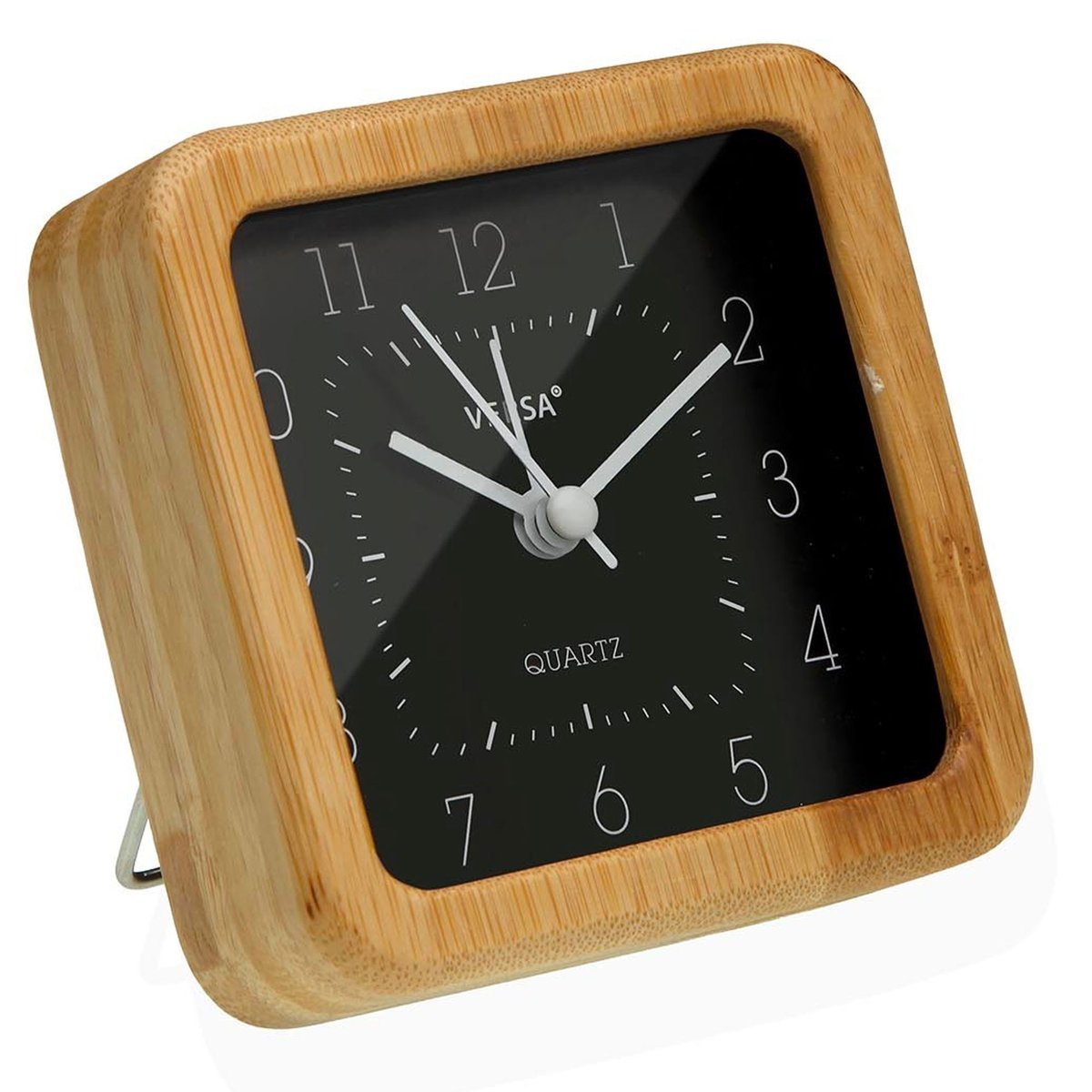 Horloge réveil de table bambou 9x9x4.5cm blanc, VERSA