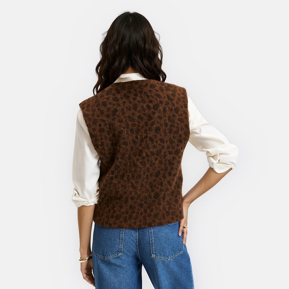 Gilet sans manches imprimé léopard en alpaga et laine mélangés léopard, LA REDOUTE COLLECTIONS