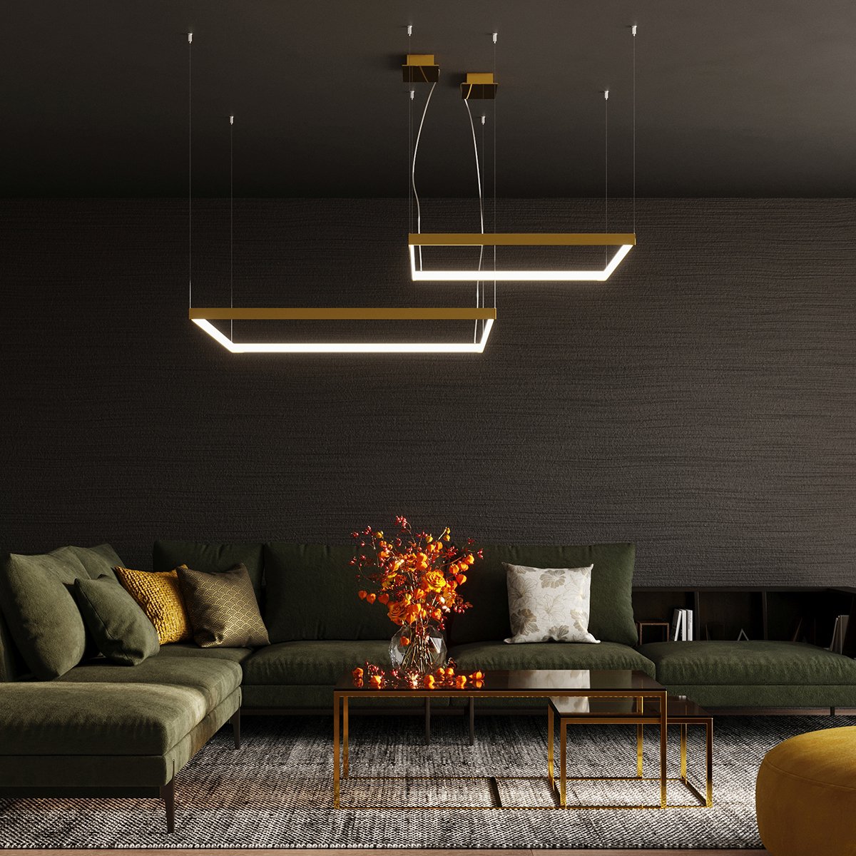 Lustre Aluminium Doré LED 1 Nelya doré, EDEN