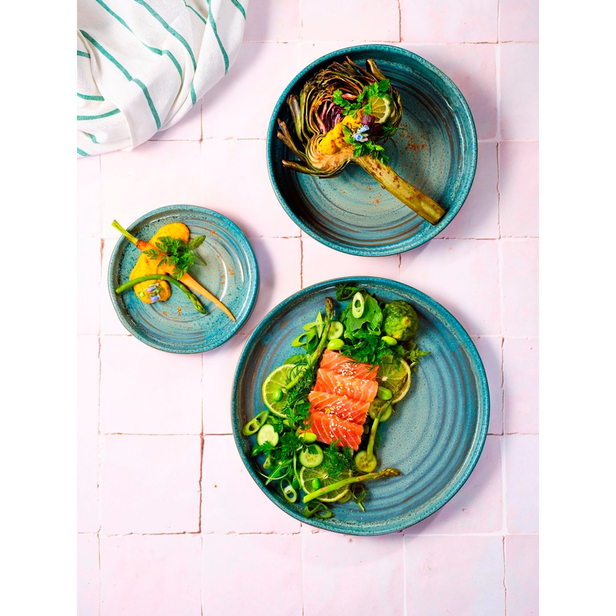 Lot de 6 Assiettes plates en grès, BASALT bleu vert, COSY&TRENDY