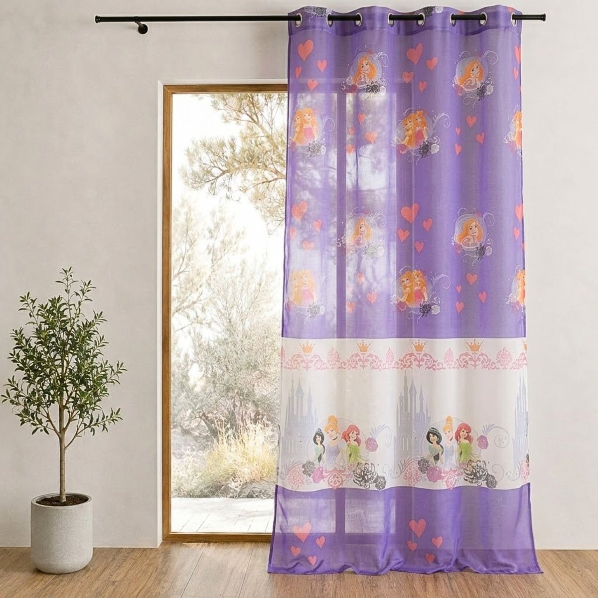 Voilage imprimé à motifs de princesses violet parme, HOME MAISON