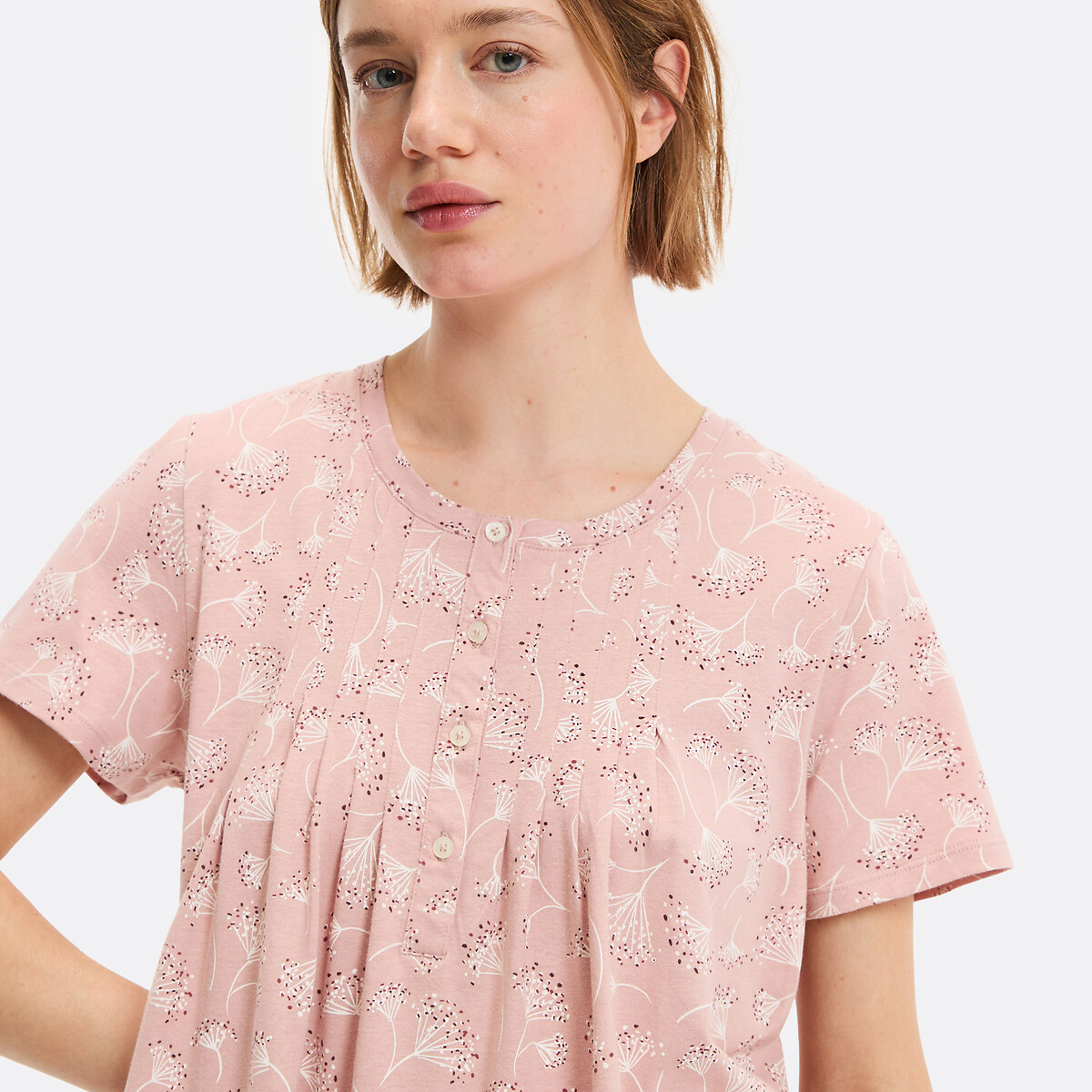 Chemise de nuit imprimée en coton, manches courtes imprimé fleuri, ANNE WEYBURN
