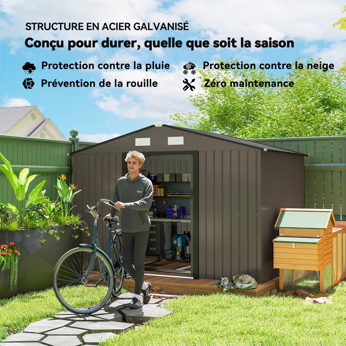 Abri de jardin Acier galvanisé Marron marron, OUTSUNNY