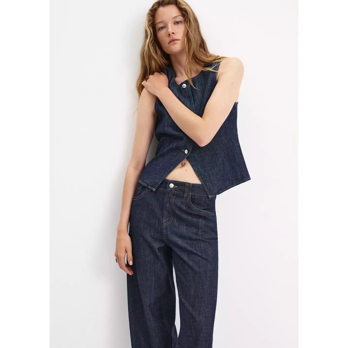 Jean wideleg rinse wash bleu, MANGO