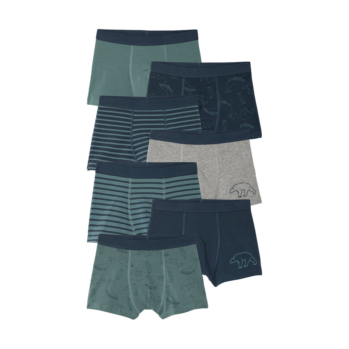 Lot de 7 Boxers Garçon Rayés et Imprimés Ours vert, VERTBAUDET