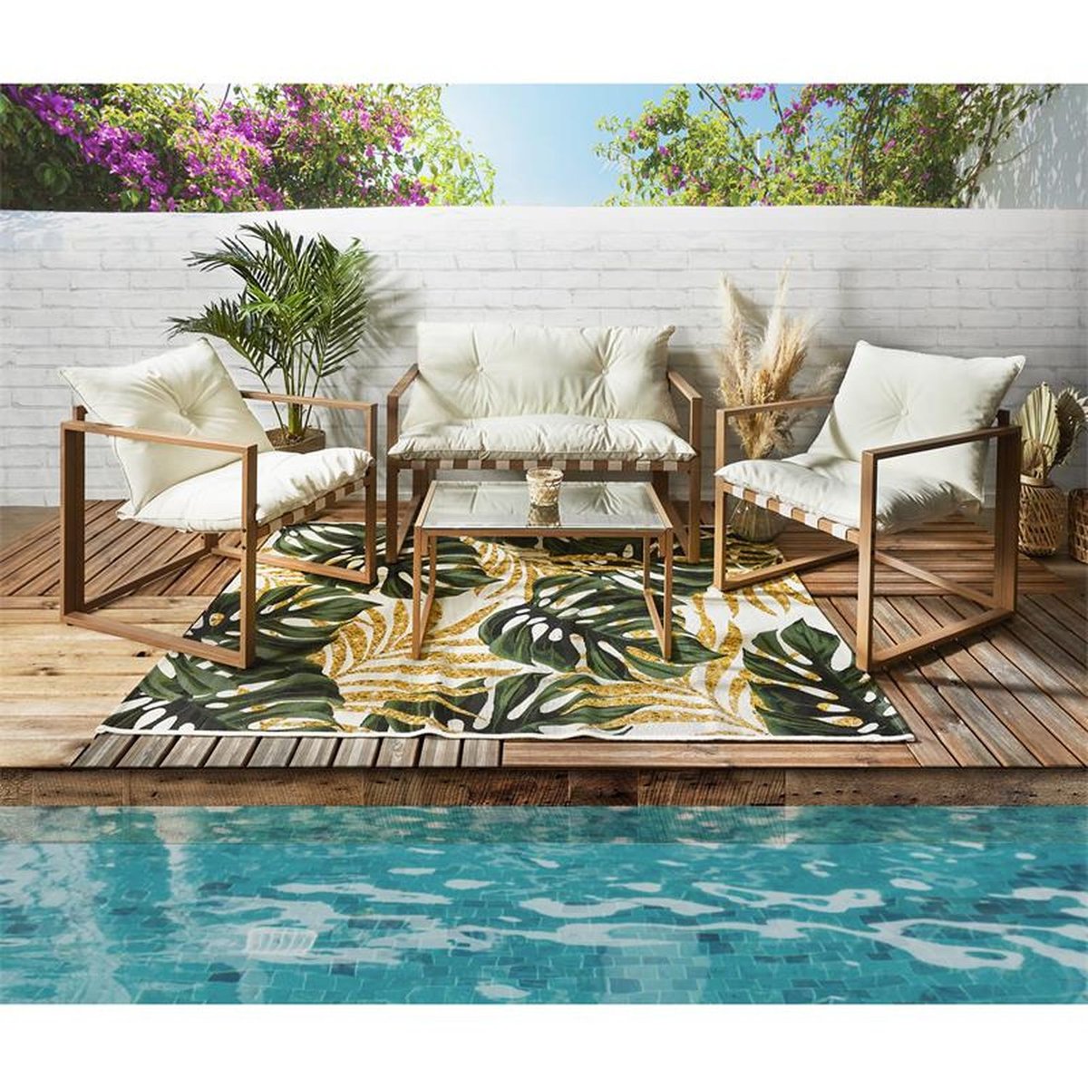 Salon de jardin avec fauteuils et table basse 4 places HALDEN blanc, THE HOME DECO FACTORY