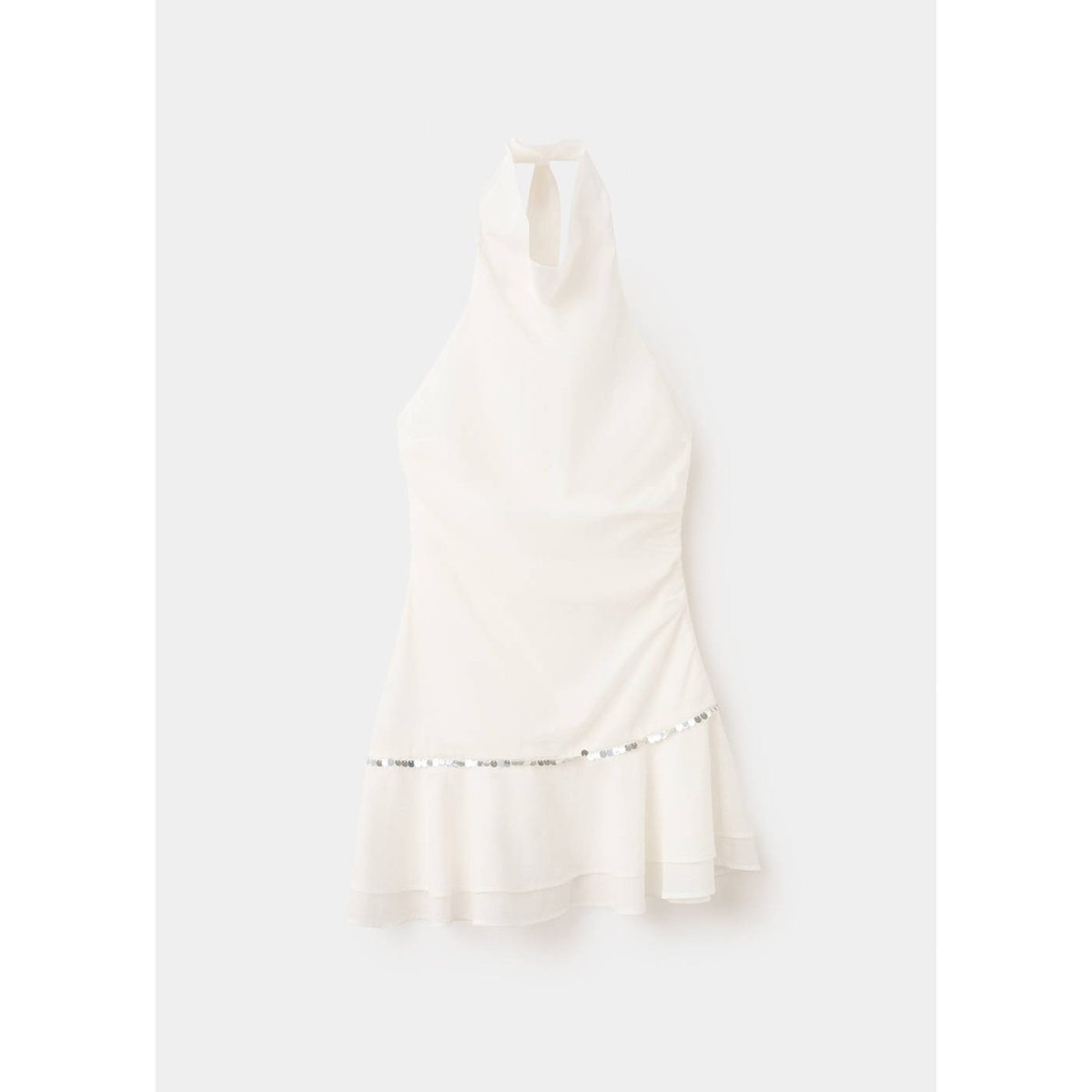 Robe à volants à col halter blanc, MANGO
