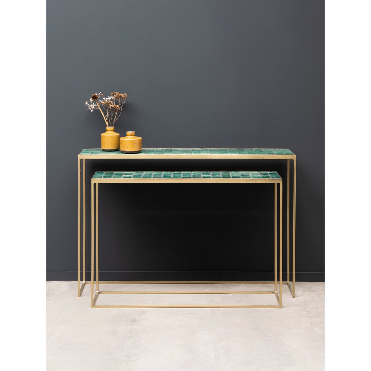 Lot de 2 consoles en céramique PORTO bleu, CHEHOMA
