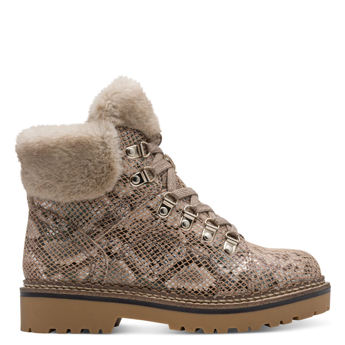 Bottine fourée beige ivoire croco, TAMARIS