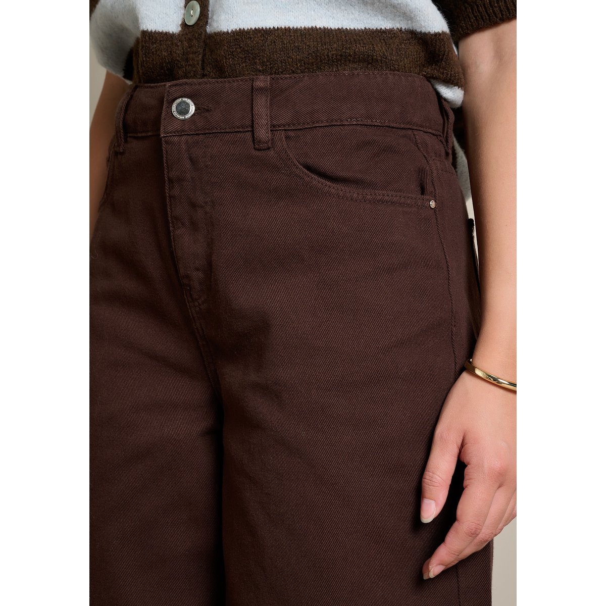 Pantalon ample taille haute brun fonce chocolate, LOLALIZA