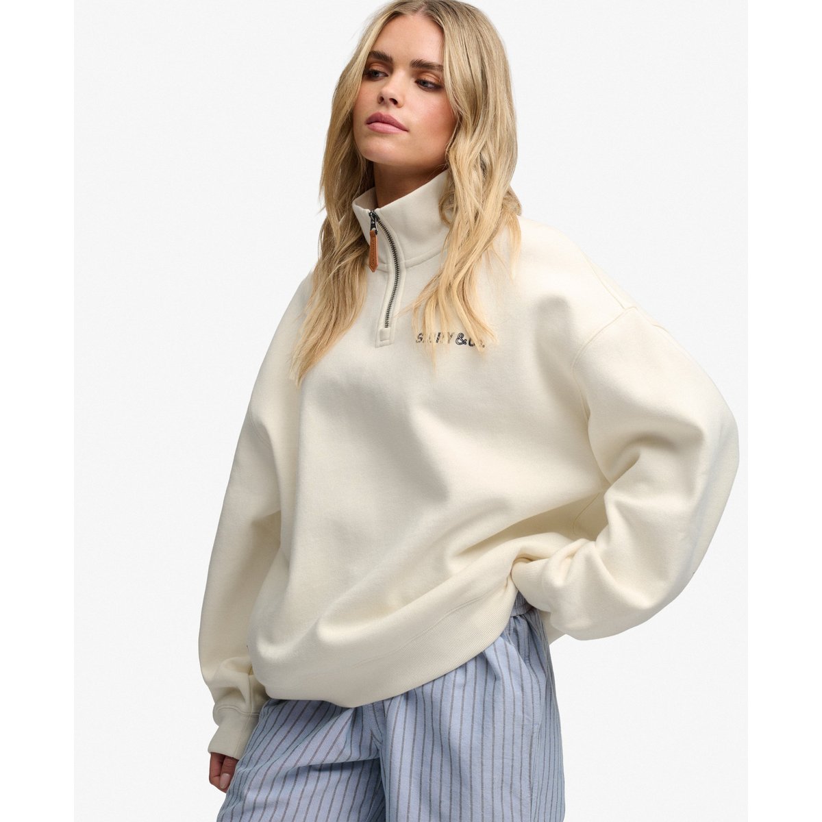 Sweat Heritage Nautical Half Zip Coupe Décontractée crème, SUPERDRY