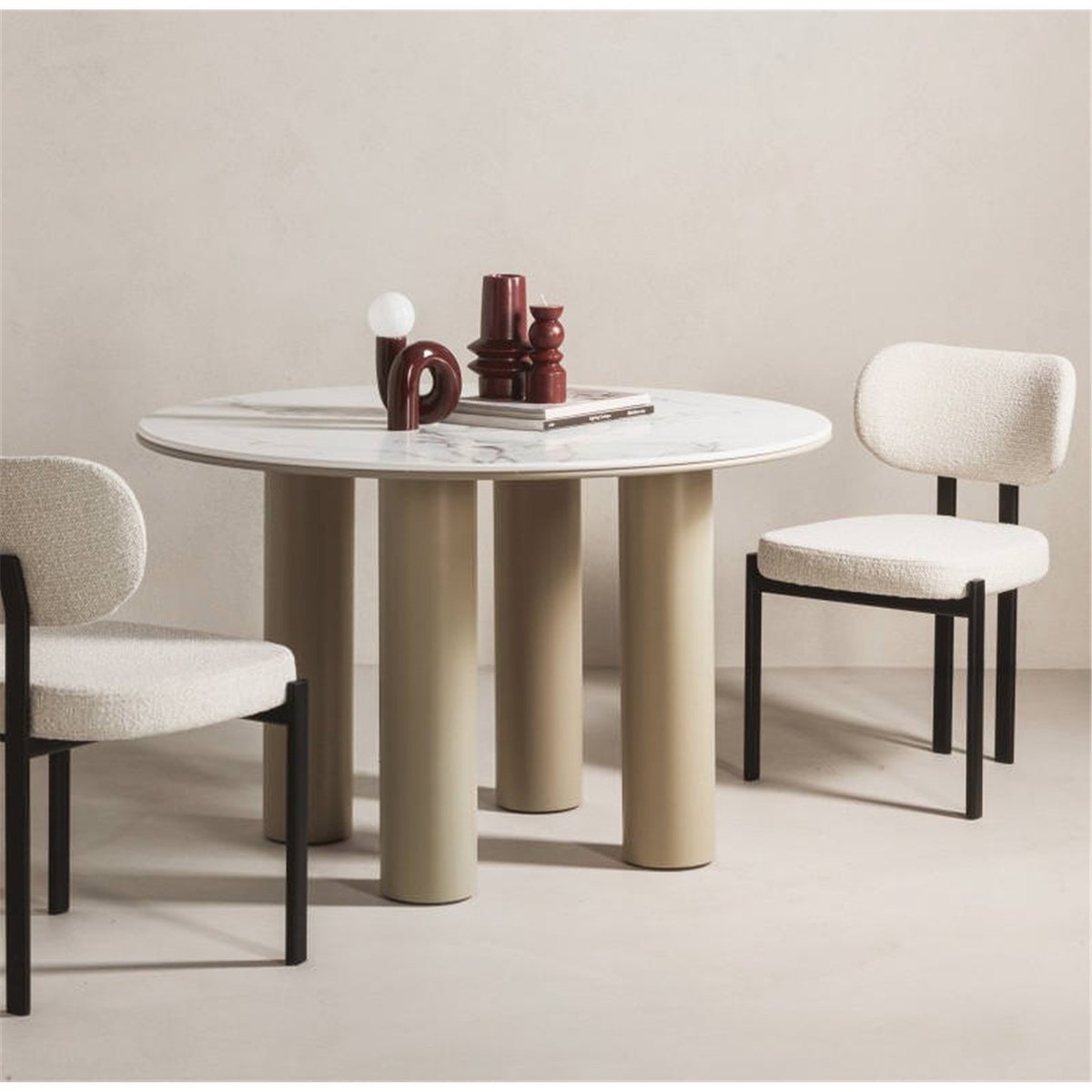 Table à manger ronde effet marbre BEJRO beige foncé mat et décor marbre blanc, RECOLLECTION