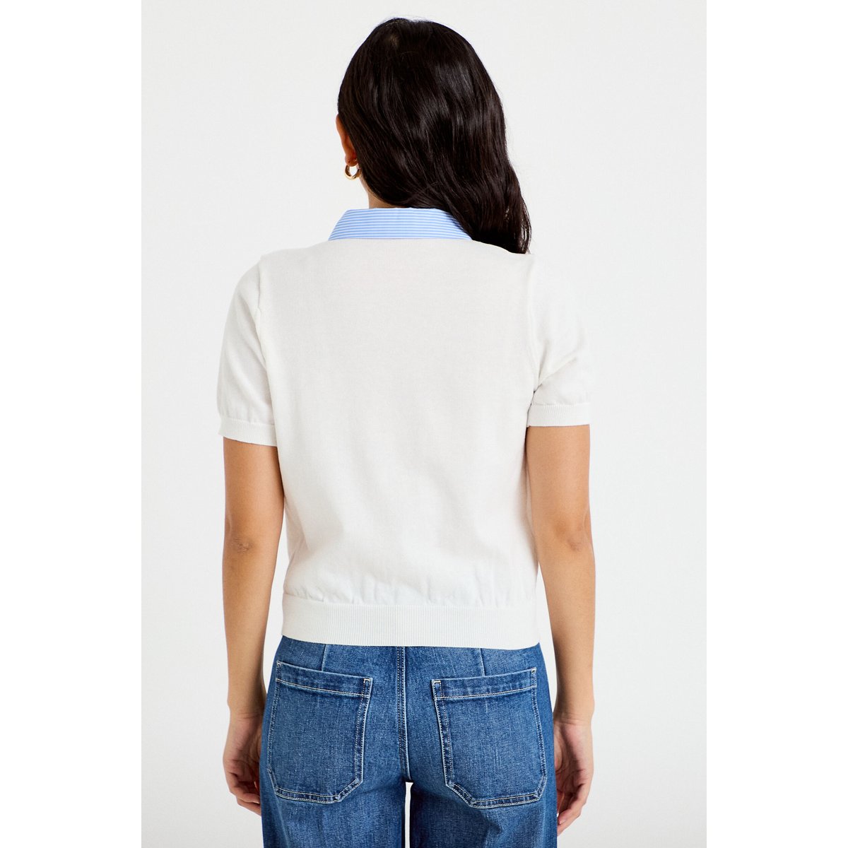 Polo col chemise manches courtes blanc, CACHE CACHE