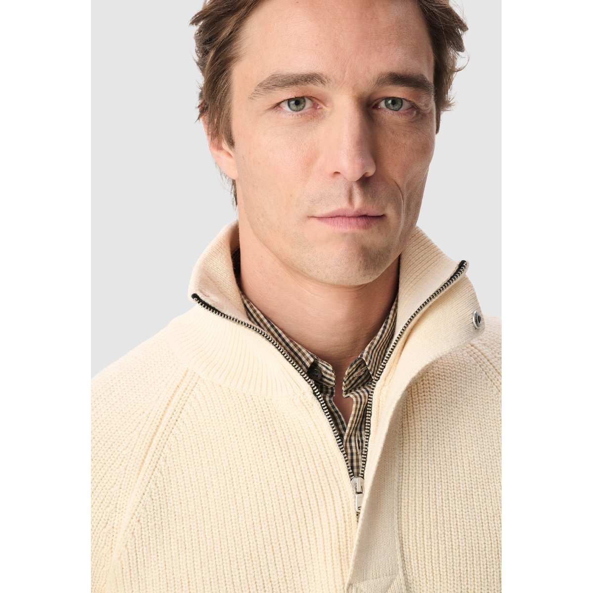 Pull tricot côtelé patte zippée cachée ecru, IKKS