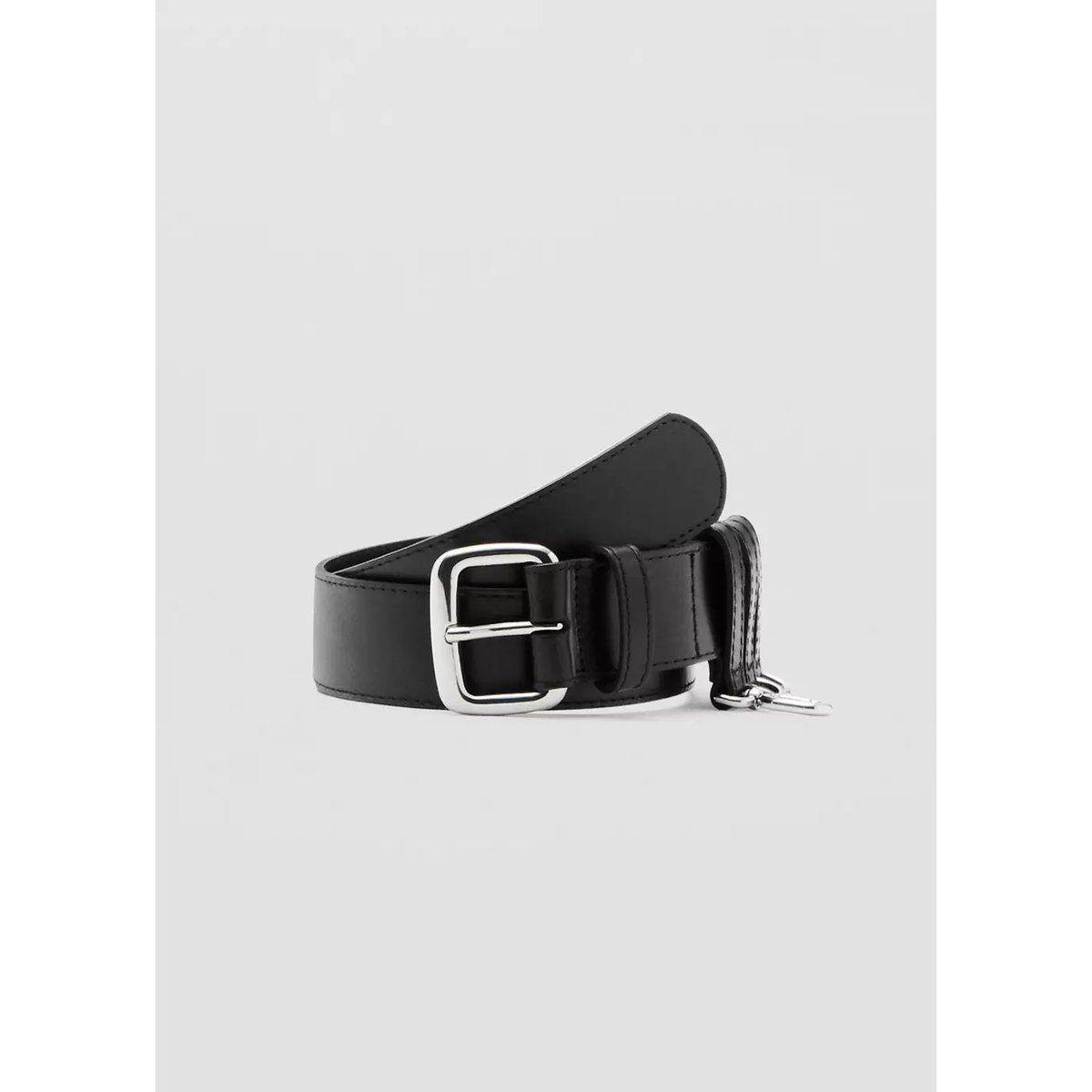 Ceinture en cuir avec passants noir, MANGO