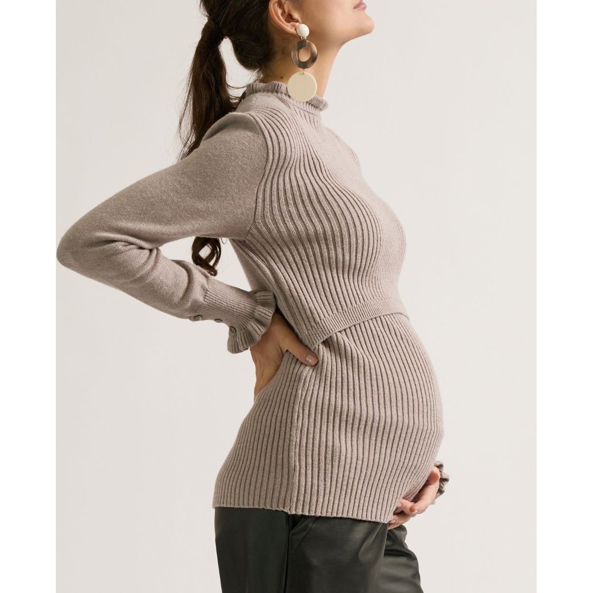 Pull de grossesse et allaitement Dorothée taupe, CACHE COEUR