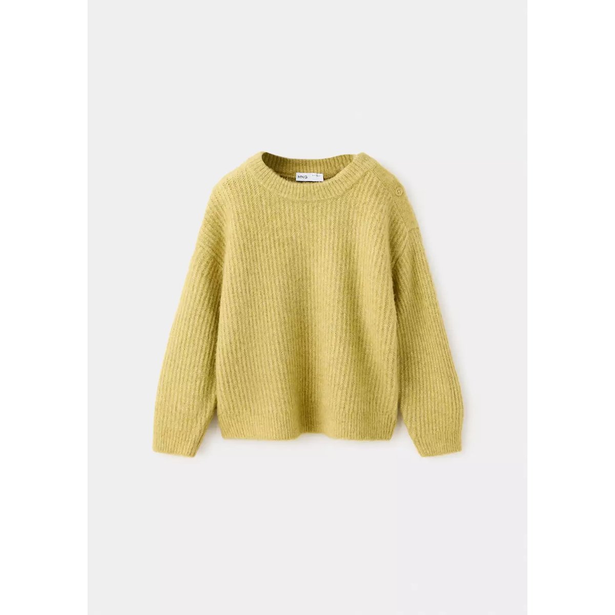 Pull-over maille côtelée boutons épaule citron vert, MANGO BABY