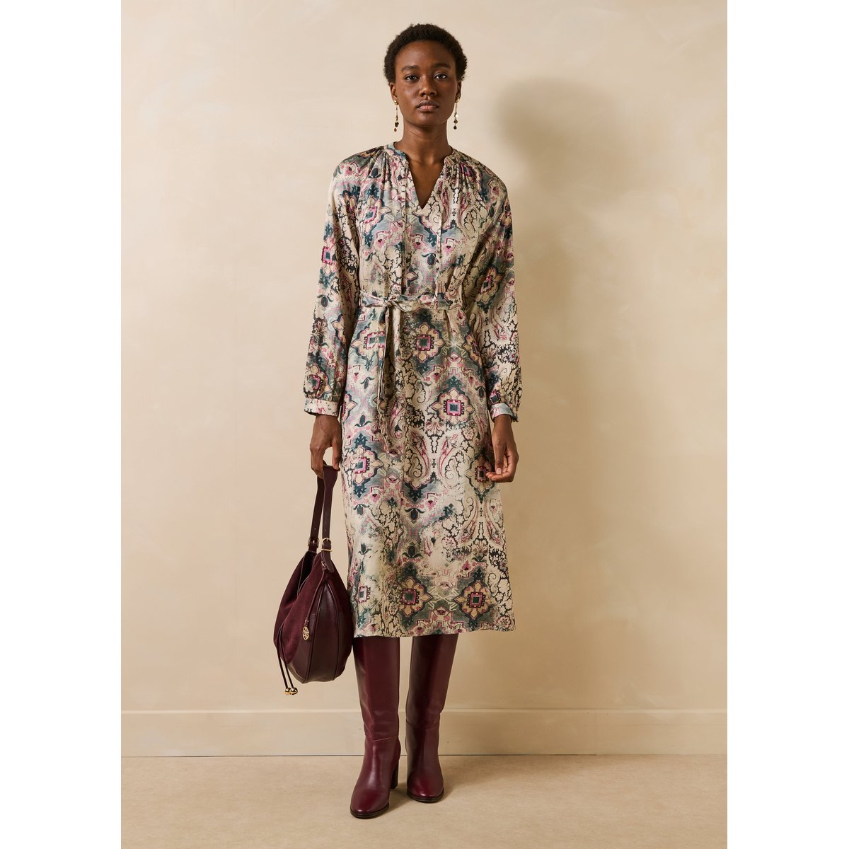 Robe à imprimé manches longues ecru, LA FEE MARABOUTEE