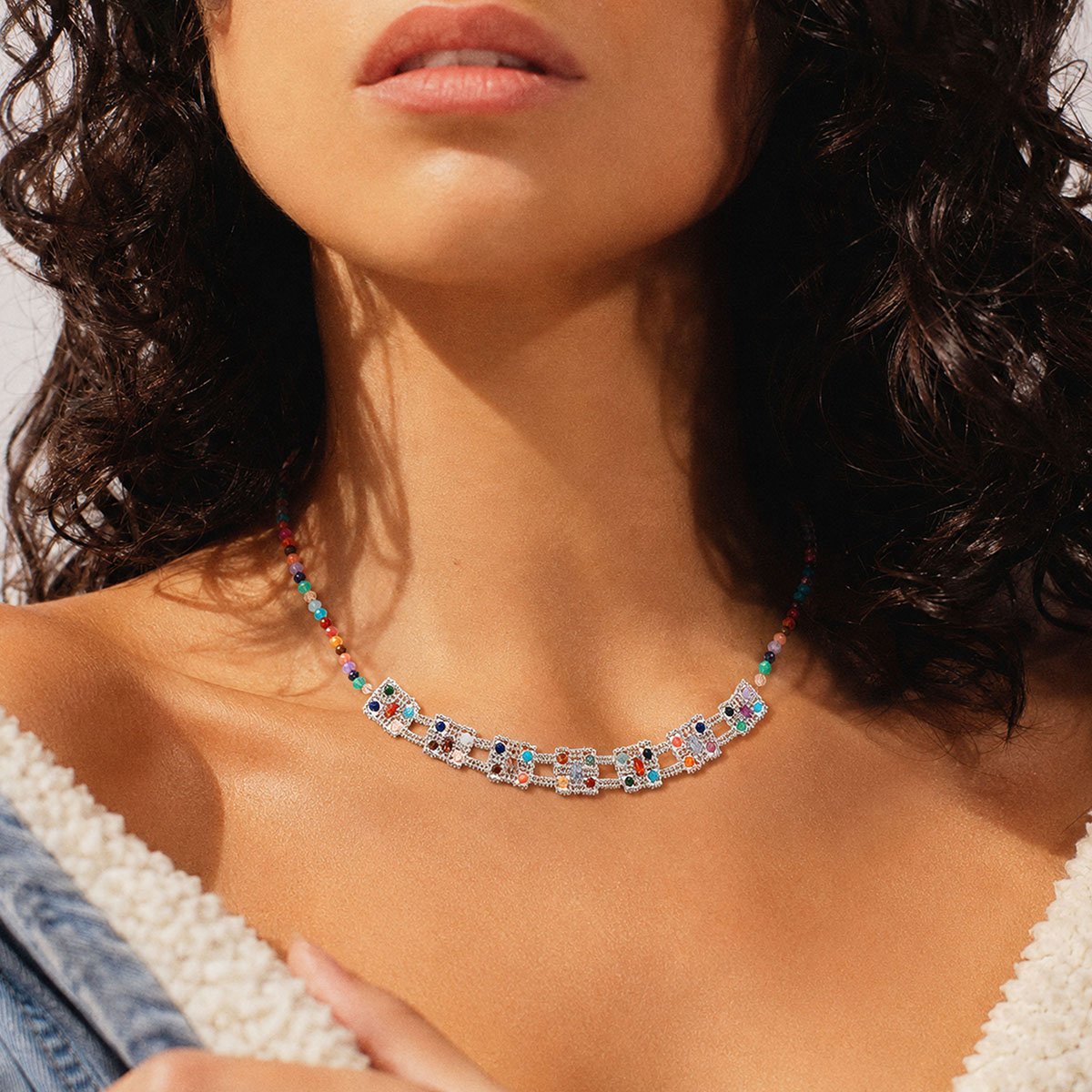 Collier de perles modules carrés MORPHOSE argenté, HIPANEMA