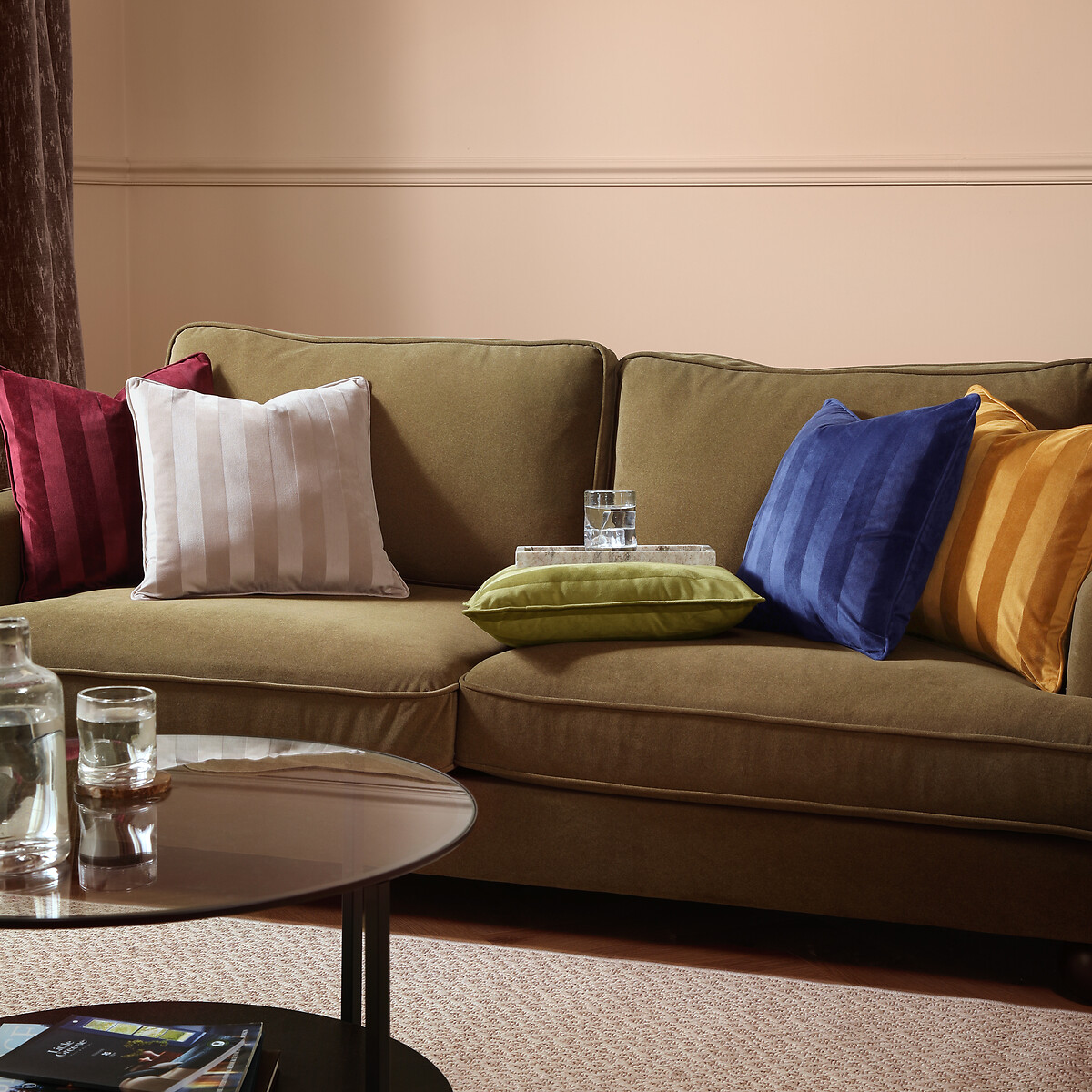 Regency Stripe Velvet Cushion bronze, PAOLETTI