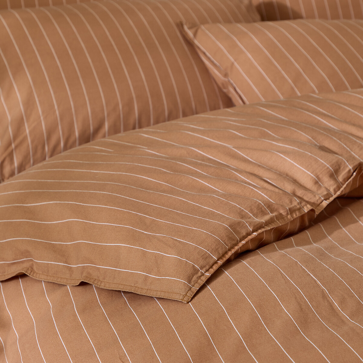 Linear Stripe 100% Cotton Duvet Cover and Pillowcase Set brown , YARD