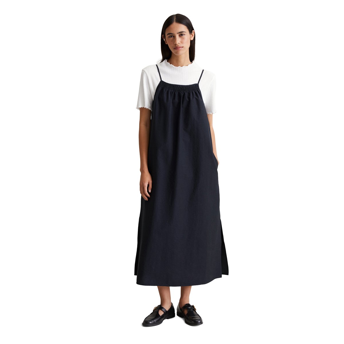 Robe à bretelles spaghetti relaxed en mélange de coton organique bleu foncé, MARC O’POLO DENIM