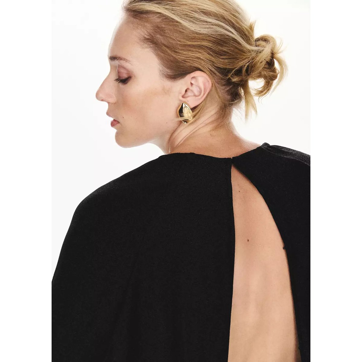 Blouse froncé fil textile noir, MANGO