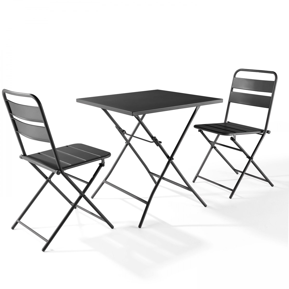 Ensemble salon de jardin table et 2 chaises pliantes, PALAVAS gris anthracite, OVIALA