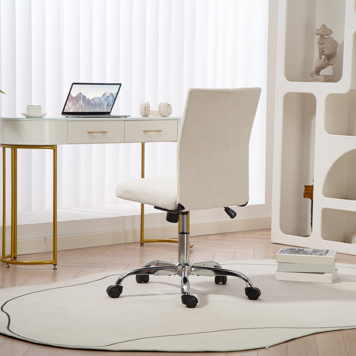 Chaise de bureau Tissu aspect lin (100% crème, HOMCOM