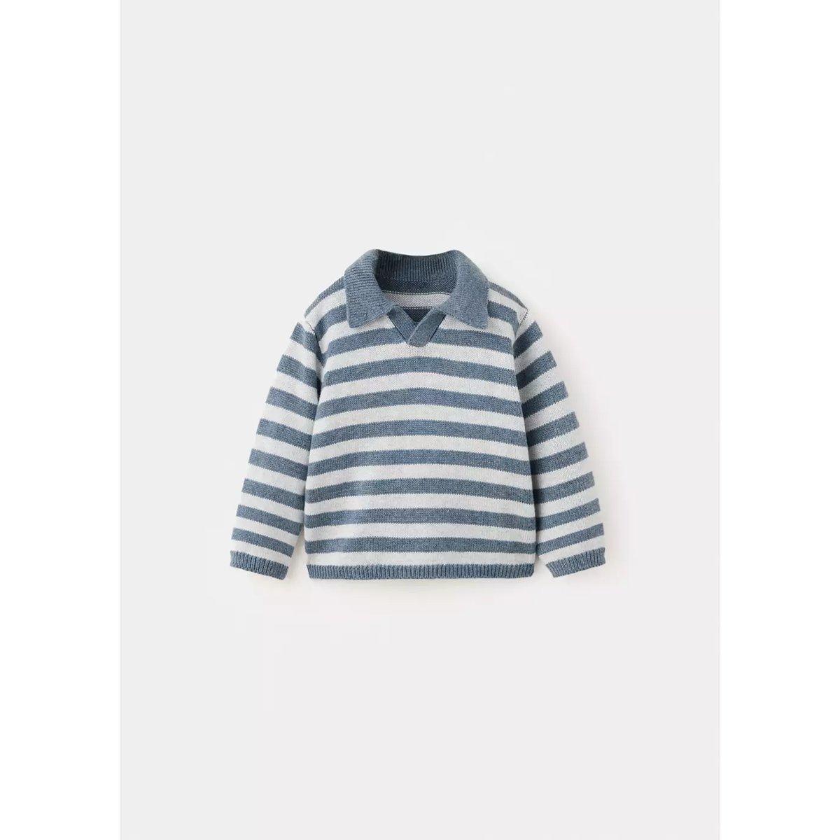 Pull en maille à rayures avec col polo bleu, MANGO BABY