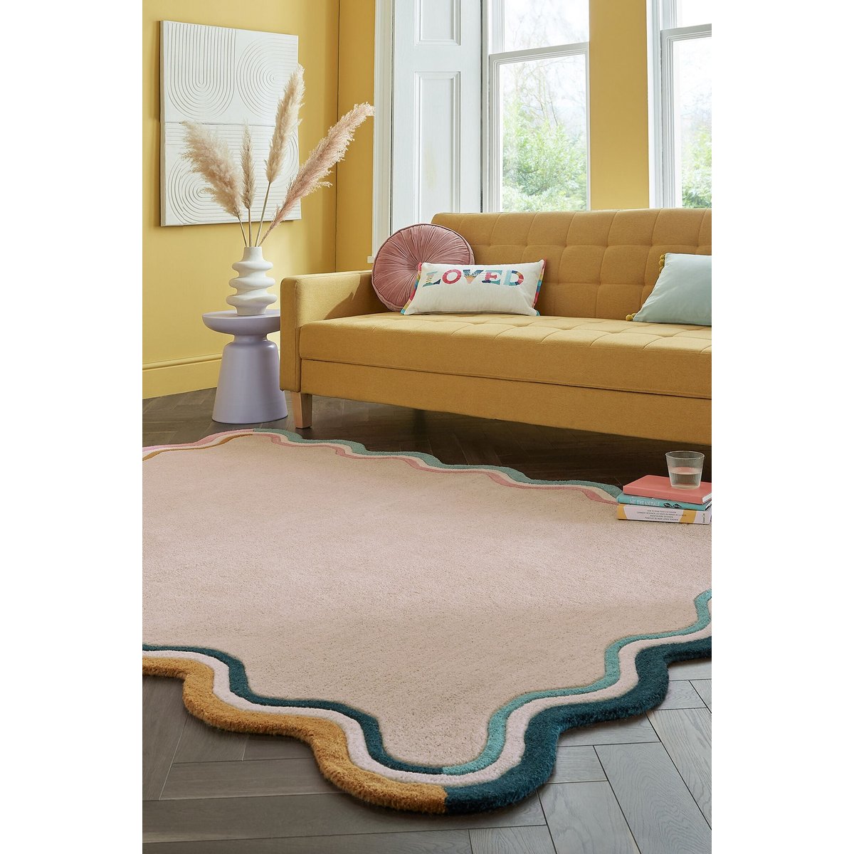 Tapis salon et chambre design en laine RUSK beige, NOVATREND
