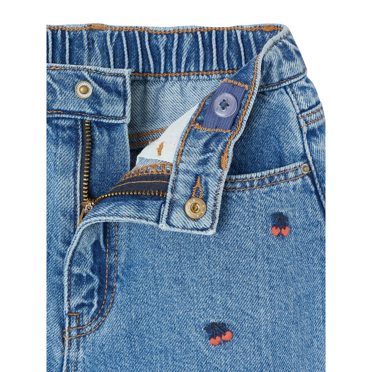 Short brodé bleu moyen, VERTBAUDET