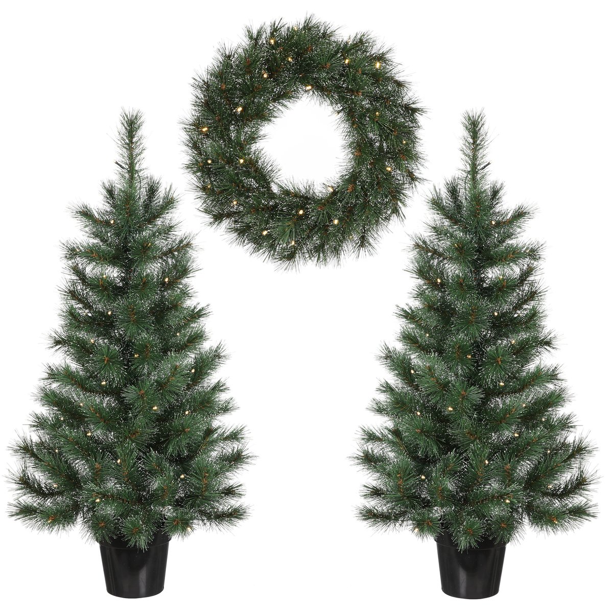 Lot de 2 sapins de Noël artificiel et 1 couronne GLENDON vert, BLACK BOX TREES
