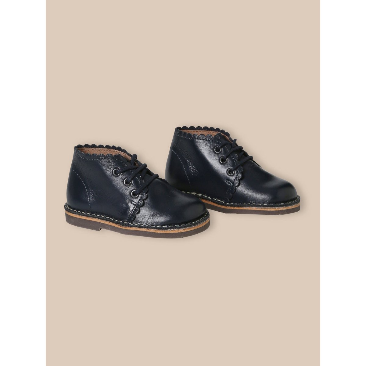 Bottines festonnées en cuir marine, CYRILLUS