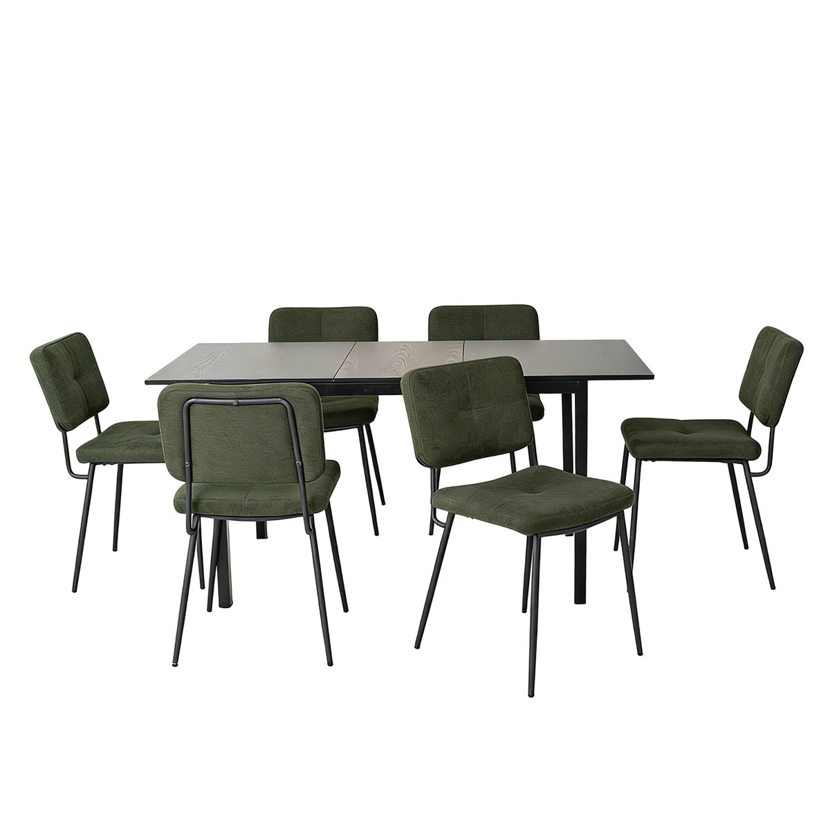 Ensemble de table à manger extensible à allonge avec 6 chaises, BARI6PCSSET vert, MEUBLES COSY