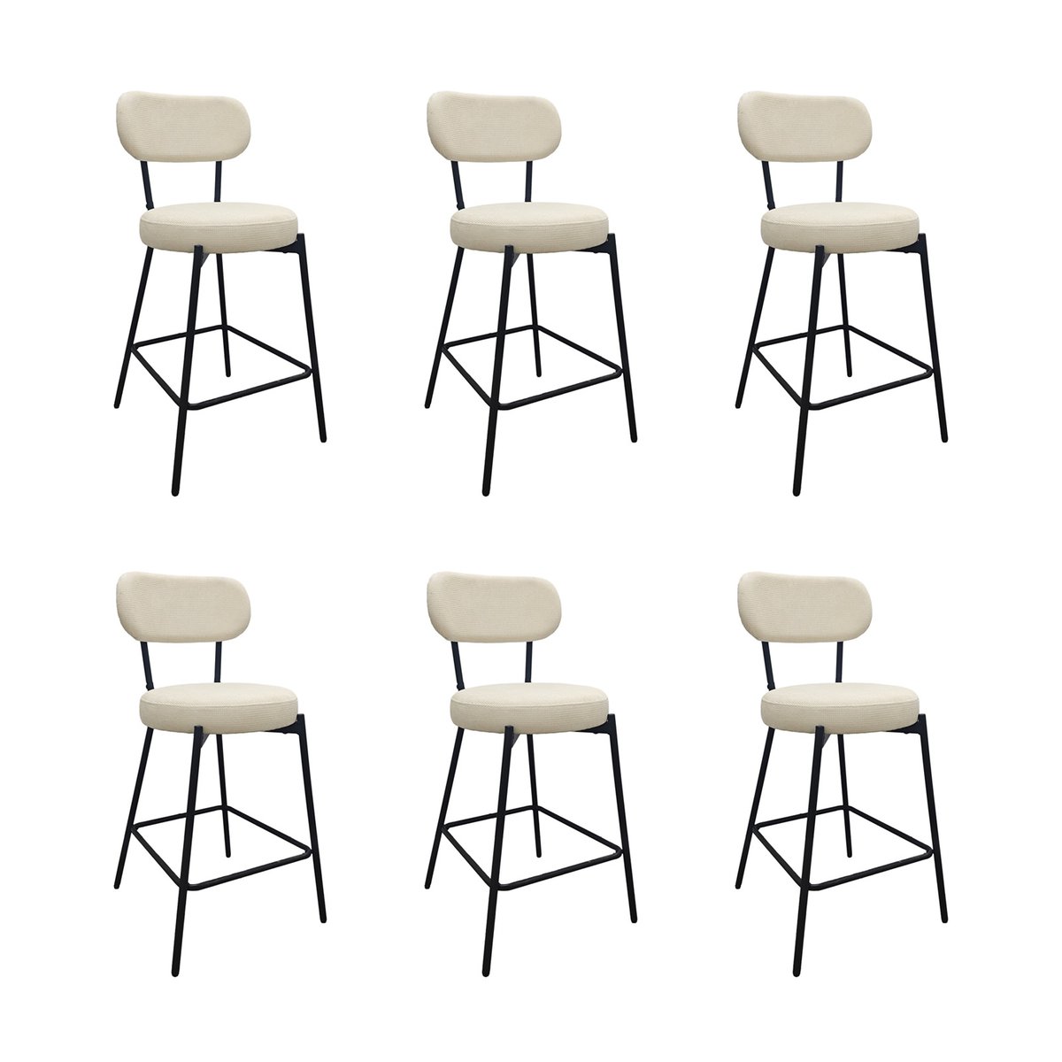Chaises CELESTE îlot bar métal tissu velours côtelé H65cm blanc et noir, MOB IN