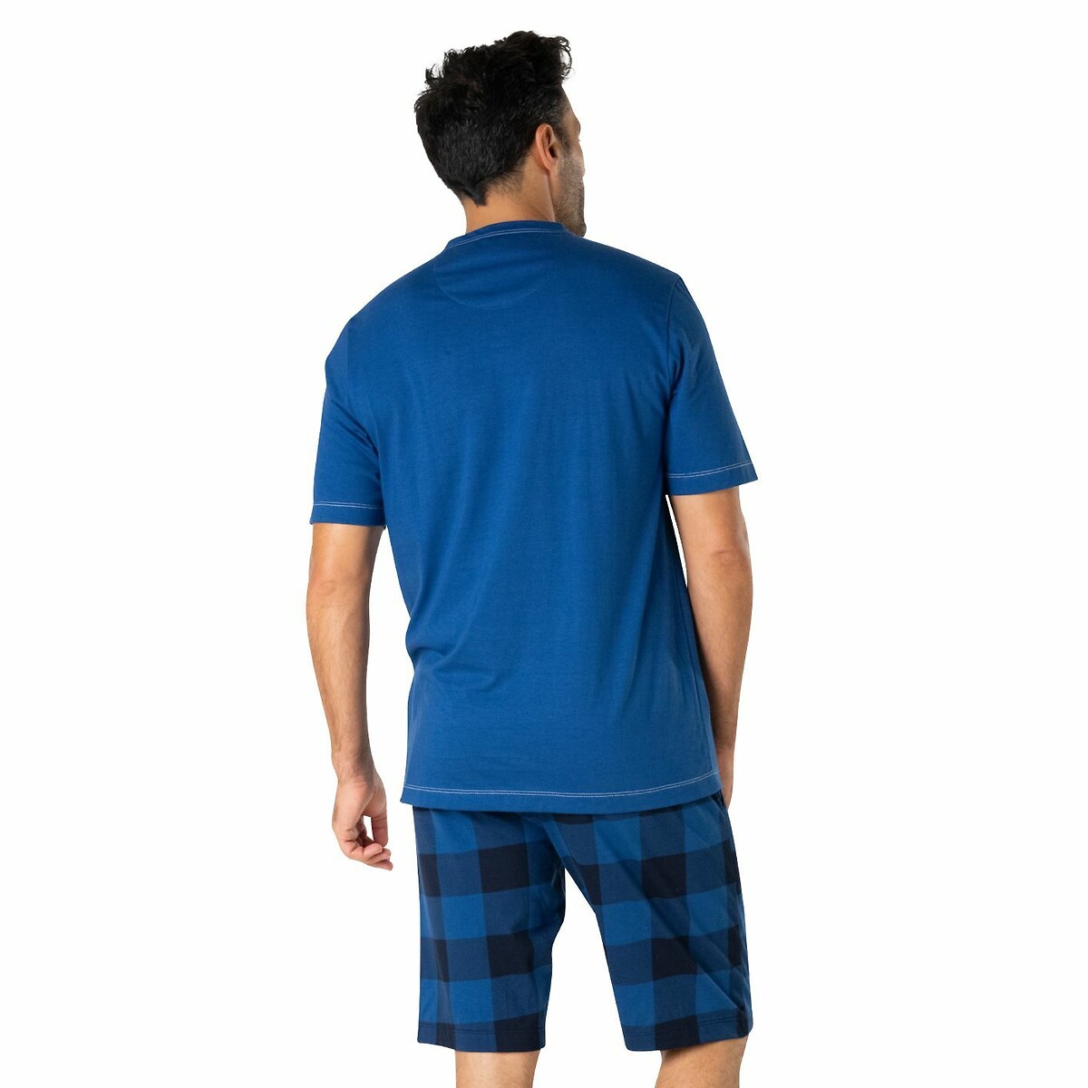 Short Pyjamas with Grandad Collar and Checked Shorts blue checks, EMINENCE