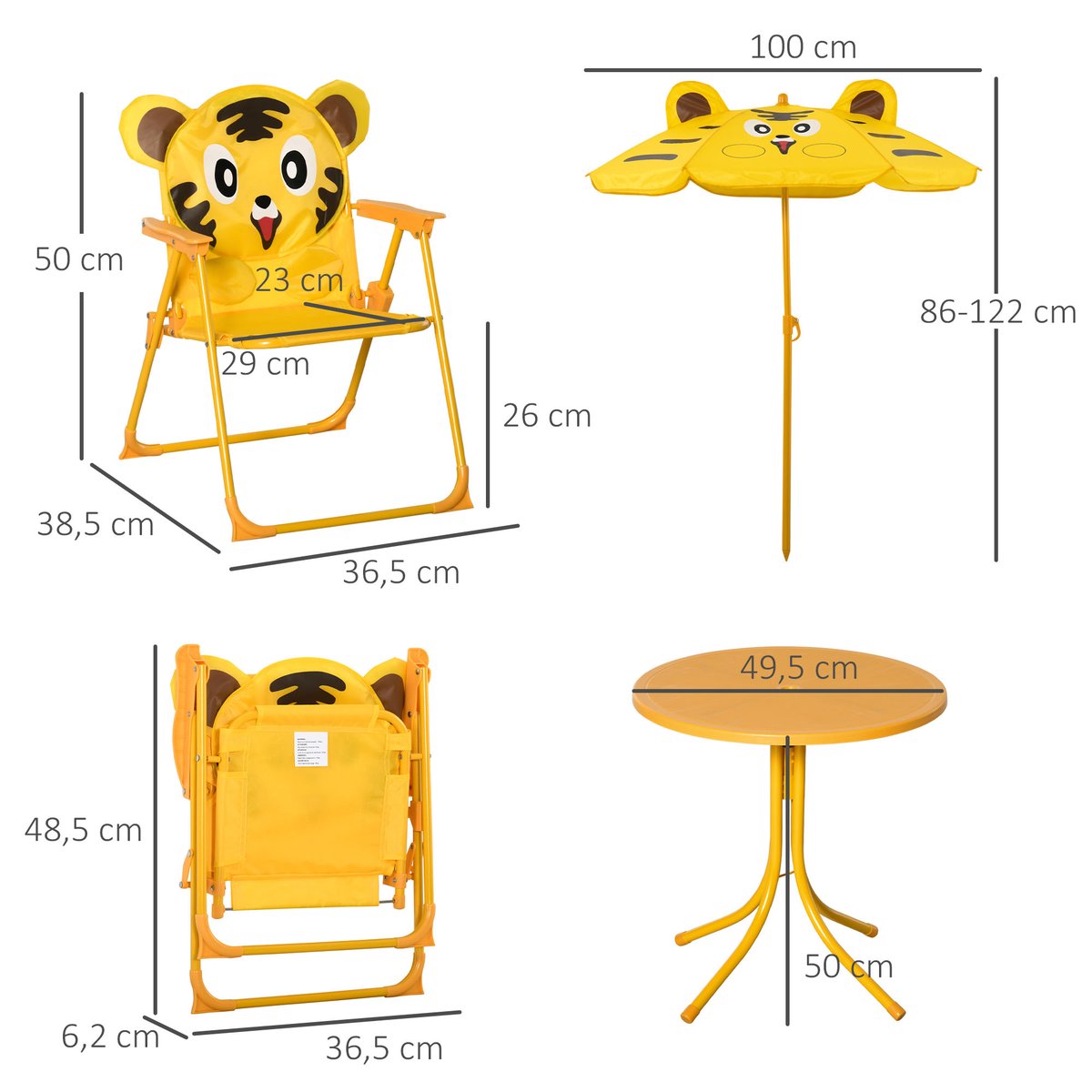 Ensemble de table et chaises de jardin pour jaune, OUTSUNNY