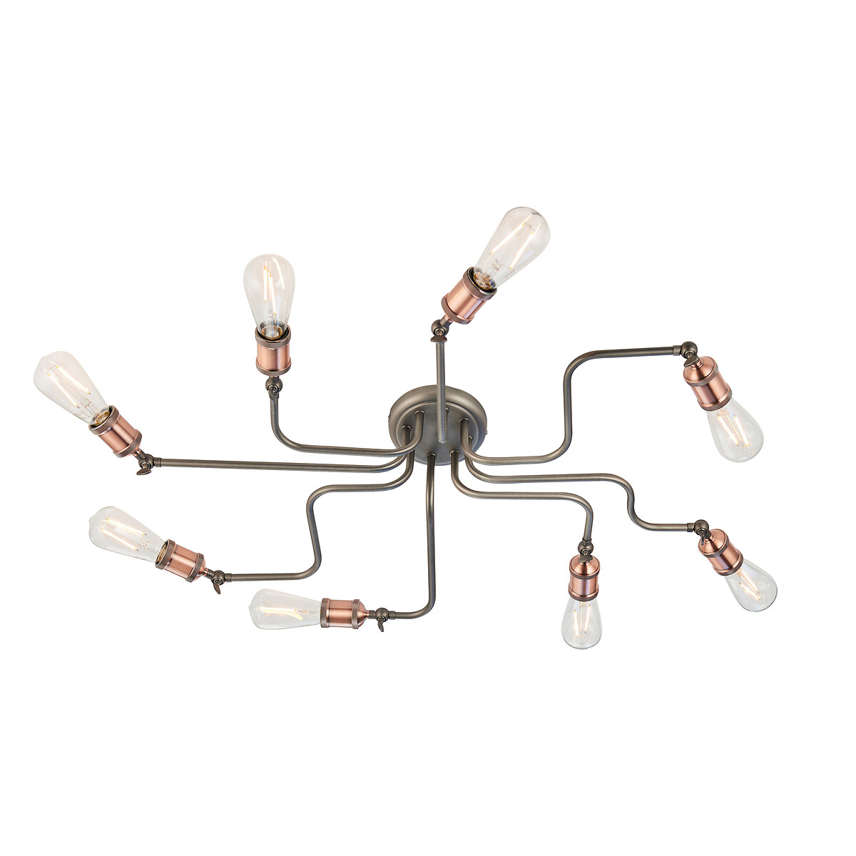 Halle 8-Light Industrial Semi-Flush Ceiling Light in Copper copper-coloured orange, SO'HOME