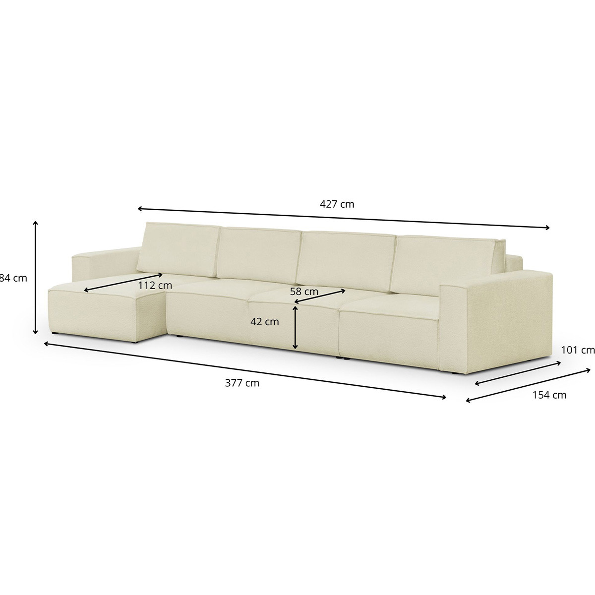 Canapé d'angle convertible 7 places en tissu bouclé - HARPER MOD ecru, HOMIFAB