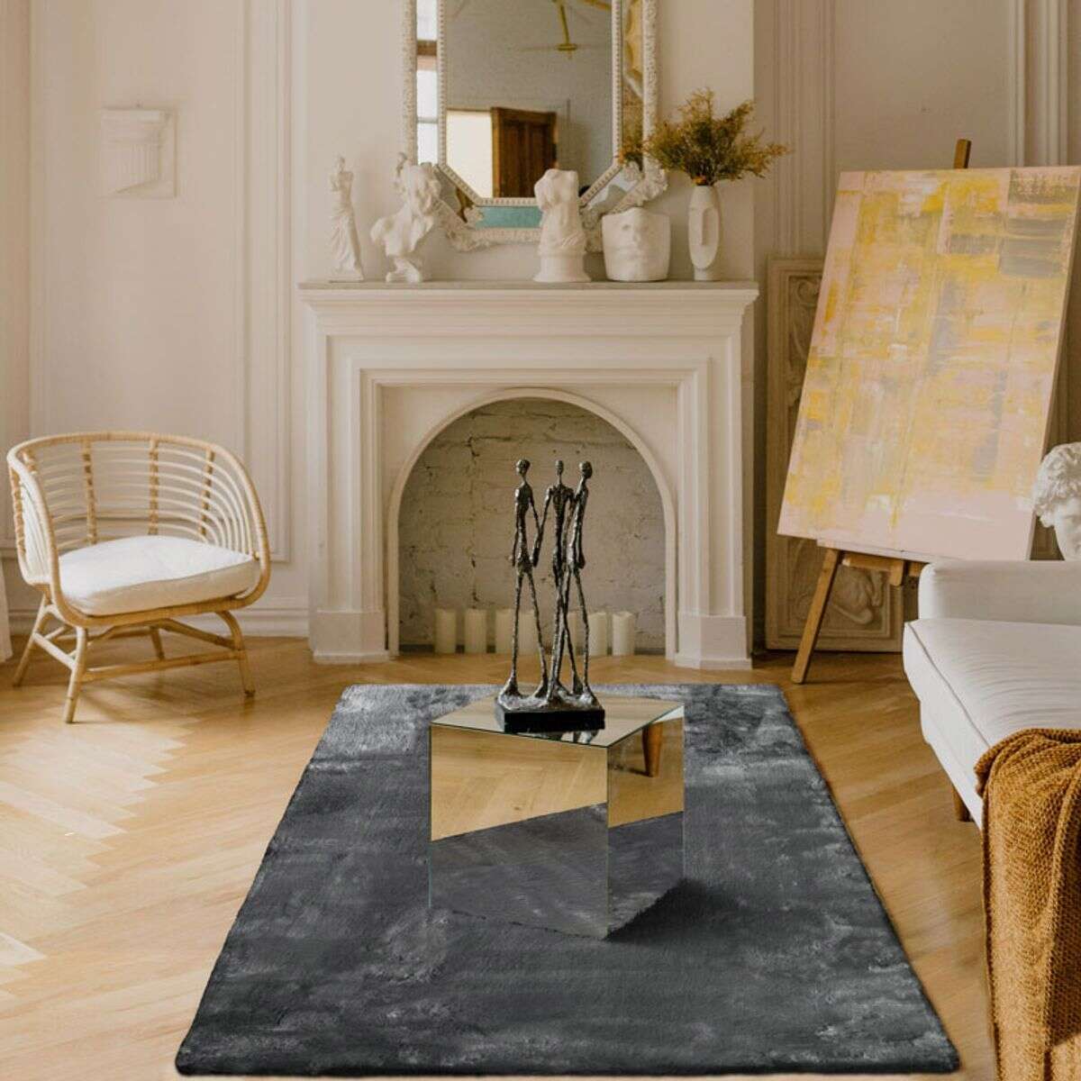 Tapis shaggy imitation fourrure extra doux   SIBERIE gris clair, THE DECO FACTORY