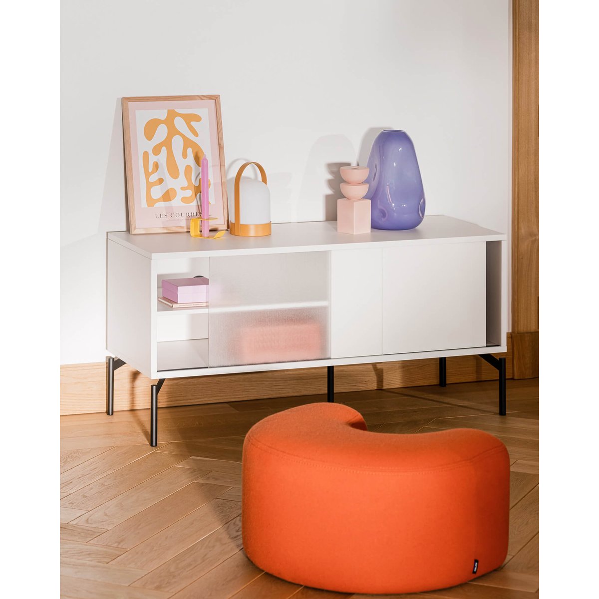 Meuble TV Met Mini - 2 niches, 2 portes, finition board vulcano black, NOO.MA